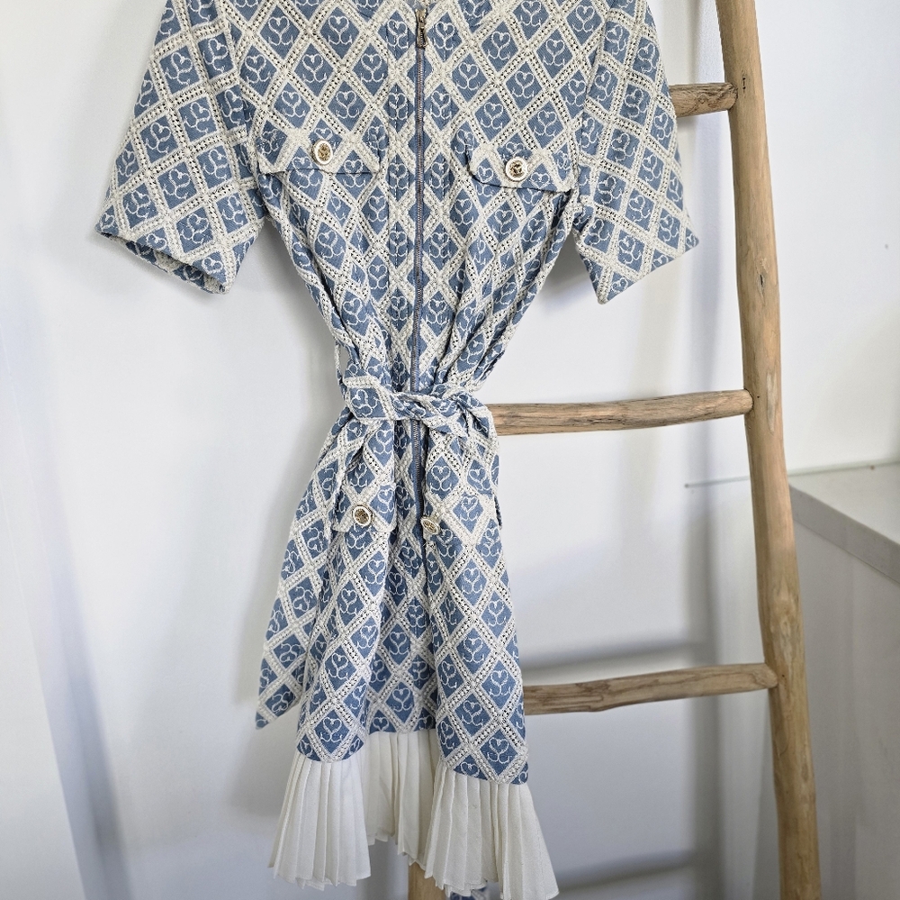 Blue and White Patterned Dress